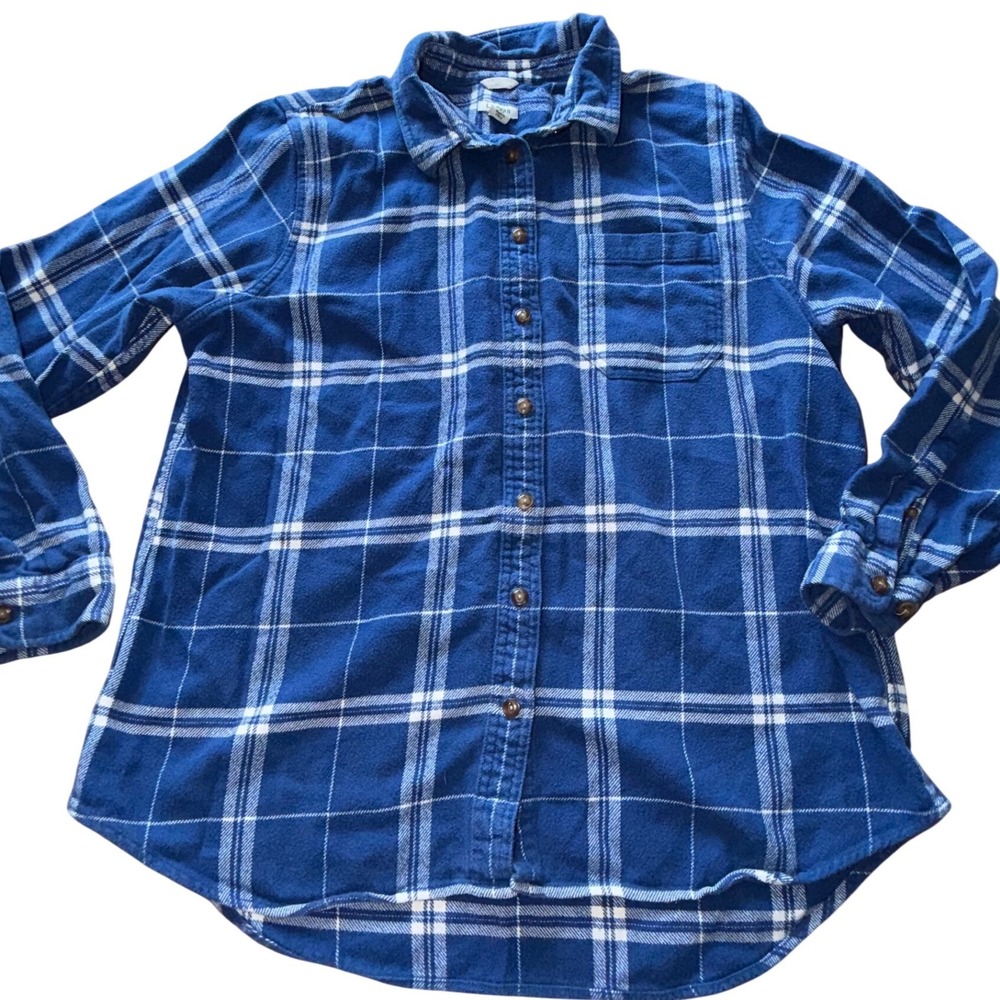 LL Bean Mens Flannel Shirt Blue White Plaid Organic Cotton Size Large Outdoors